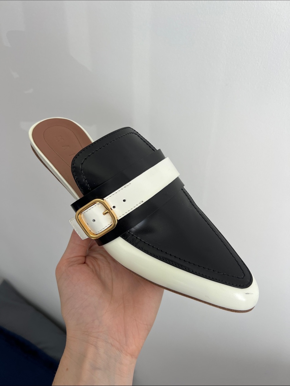 Marni leather backless pointed toe slip on sabot slides flats mules slippers 38 - Picture 5 of 10